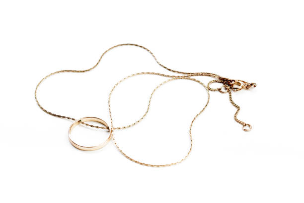 gold chain with pendant isolated on white background - Image