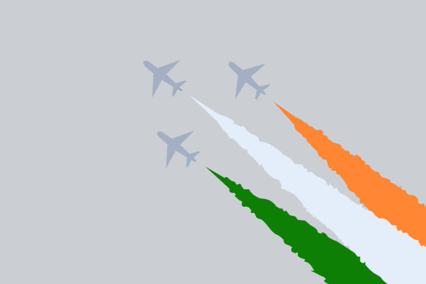 Fighter jets  spreads the colours of Indian flag. Fighter jets  spreads the colours of Indian flag. Concept for Indian Republic Day. republic day stock illustrations