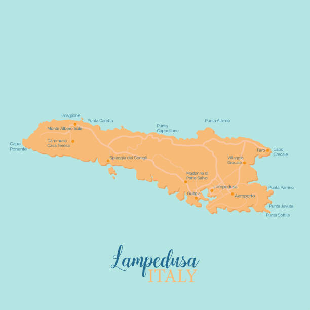 illustrations, cliparts, dessins animés et icônes de carte vectorielle de lampedusa. l'île de lampedusa est le port italien où se déroulent la plupart des débarquements de migrants en provenance d'afrique - lampedusa