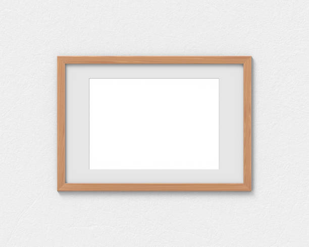 istock Horizontal wooden frames mockup with a border hanging on the wall. Empty base for picture or text. 3D rendering. 1161543207