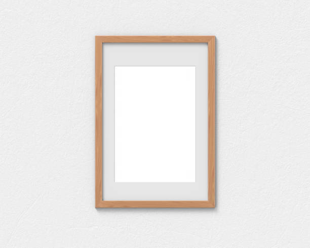 istock Vertical wooden frames mockup with a border hanging on the wall. Empty base for picture or text. 3D rendering. 1161544606