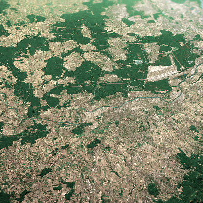 3D Render of a Topographic Map of the Frankfurt am Main area, Hessen, Germany.\nAll source data is in the public domain.\nContains modified Copernicus Sentinel data (Jul 2019) courtesy of ESA. URL of source image: https://scihub.copernicus.eu/dhus/#/home.\nRelief texture SRTM data courtesy of NASA. URL of source image: https://search.earthdata.nasa.gov/search/granules/collection-details?p=C1000000240-LPDAAC_ECS&q=srtm%201%20arc&ok=srtm%201%20arc