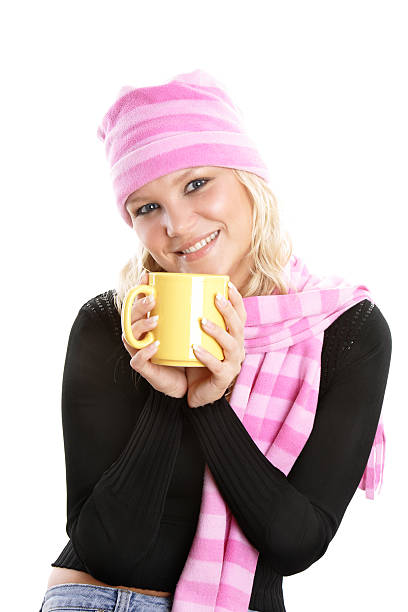 istock Pretty blond woman in hat with tea cup 116154721