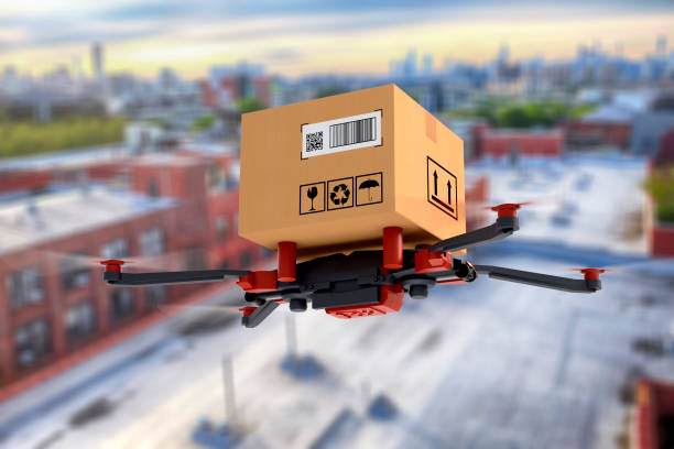 istock Delivery drone is flying over the city 1161549806