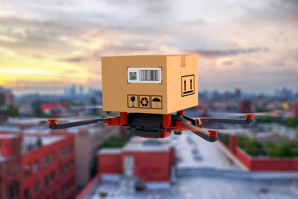 istock Delivery drone is flying over the city 1161549855