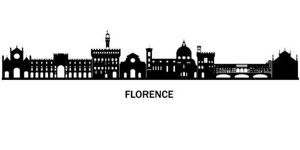 czarno-biała sylwetka mevieval starego włoskiego miasta florencja. projektowanie bacgrounds, towarów turystycznych. - ponte vecchio stock illustrations