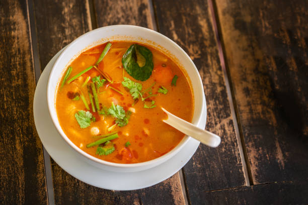 istock Tom Yam Kung, Thai cuisine. on a wooden table, top view 1161557200