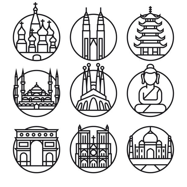Vector Famous Travel - Icon Set Eps10 vector illustration with layers (removeable) and high resolution jpeg file included (300dpi). twin towers malaysia stock illustrations