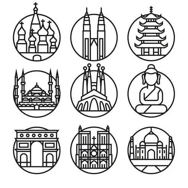 Vector illustration of Vector Famous Travel - Icon Set