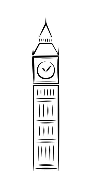 big ben. der ikonische uhrturm in der city of london england uk. symbol einfache lineare zeichnung doodle logo-stil schwarz und weiß minimalistische illustration. vektor auf weißem, schlichtem hintergrund. - big ben london england tower clock tower stock-grafiken, -clipart, -cartoons und -symbole