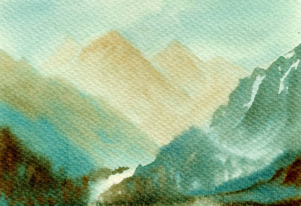 istock watercolor painting of mountains and river is passing in between the mountains 1161561339