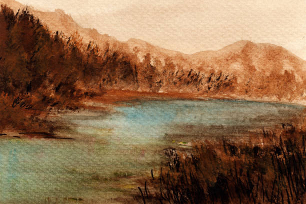 istock watercolor painting or blue river and mountains in the background 1161561492