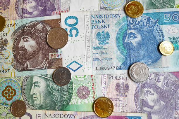 istock Stack of Polish Zloty banknotes and coins 1161562194