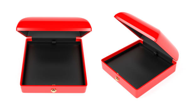 istock Red jewelry box with black velvet lining. 3d rendering illustration isolated 1161562228