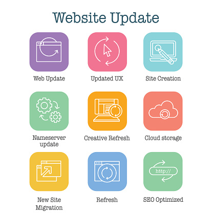Website Update Icon Set - seo update, site creation, and name server update
