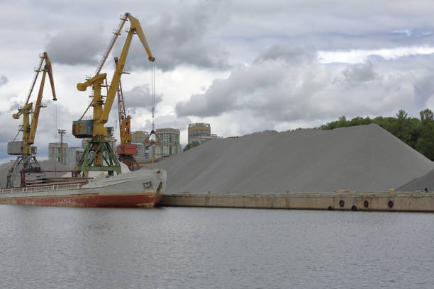 istock Old industrial crane in the river port 1161572272