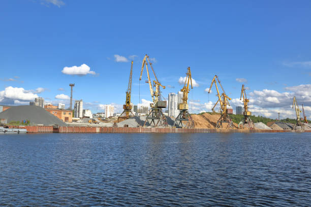 istock Old industrial crane in the river port 1161572278