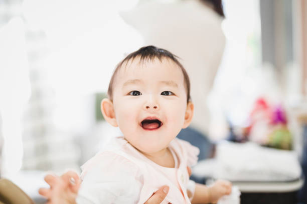 Japanese baby girl relaxed at home.