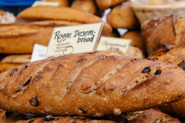 istock Walnut, hazelnut and raisin bread on sale in Amsterdam 1161575017