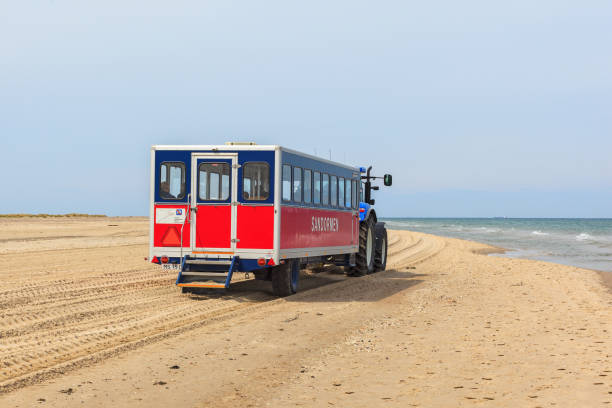 Skagen, Denmark - May 17, 2017:  Sandormen a passenger transport on Skagen beach in Denmark