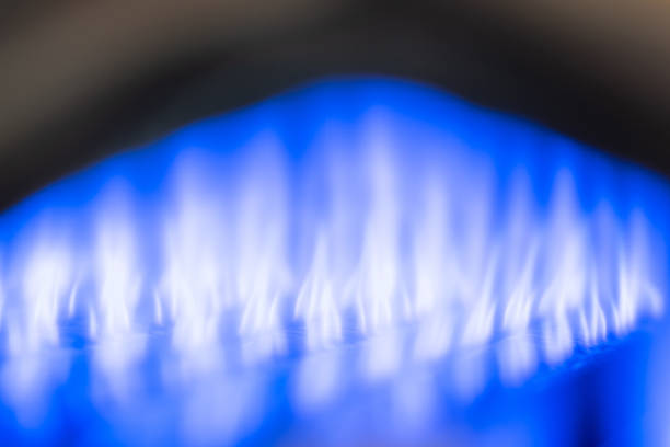 Burning gas burner extreme close-up