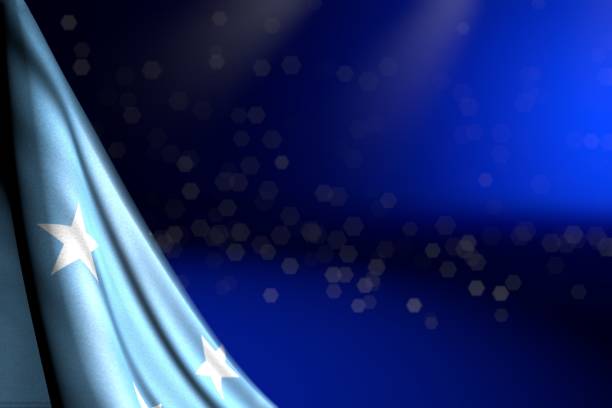 wonderful any feast flag 3d illustration\n - image of Micronesia flag hangs diagonal on blue with selective focus and free place for text