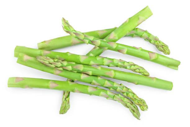 istock Fresh sprouts of asparagus isolated on white background. Top view. Flat lay 1161582018