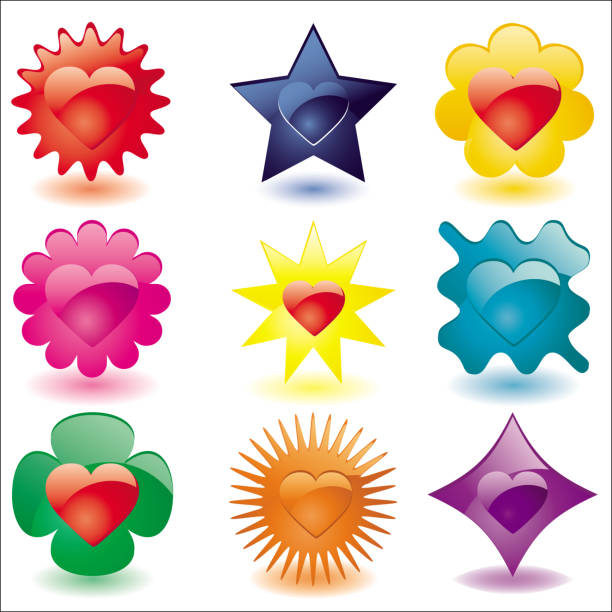 Set of computer web button icons with hearts on it vector art illustration