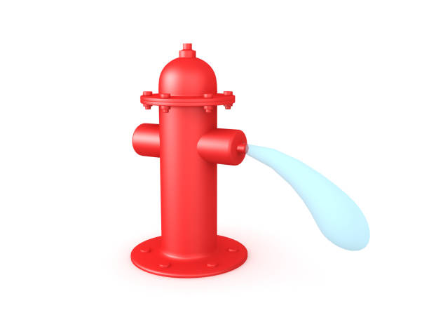 3D Rendering of red fire hydrant with water coming out of it. 3D Rendering isolated on white.