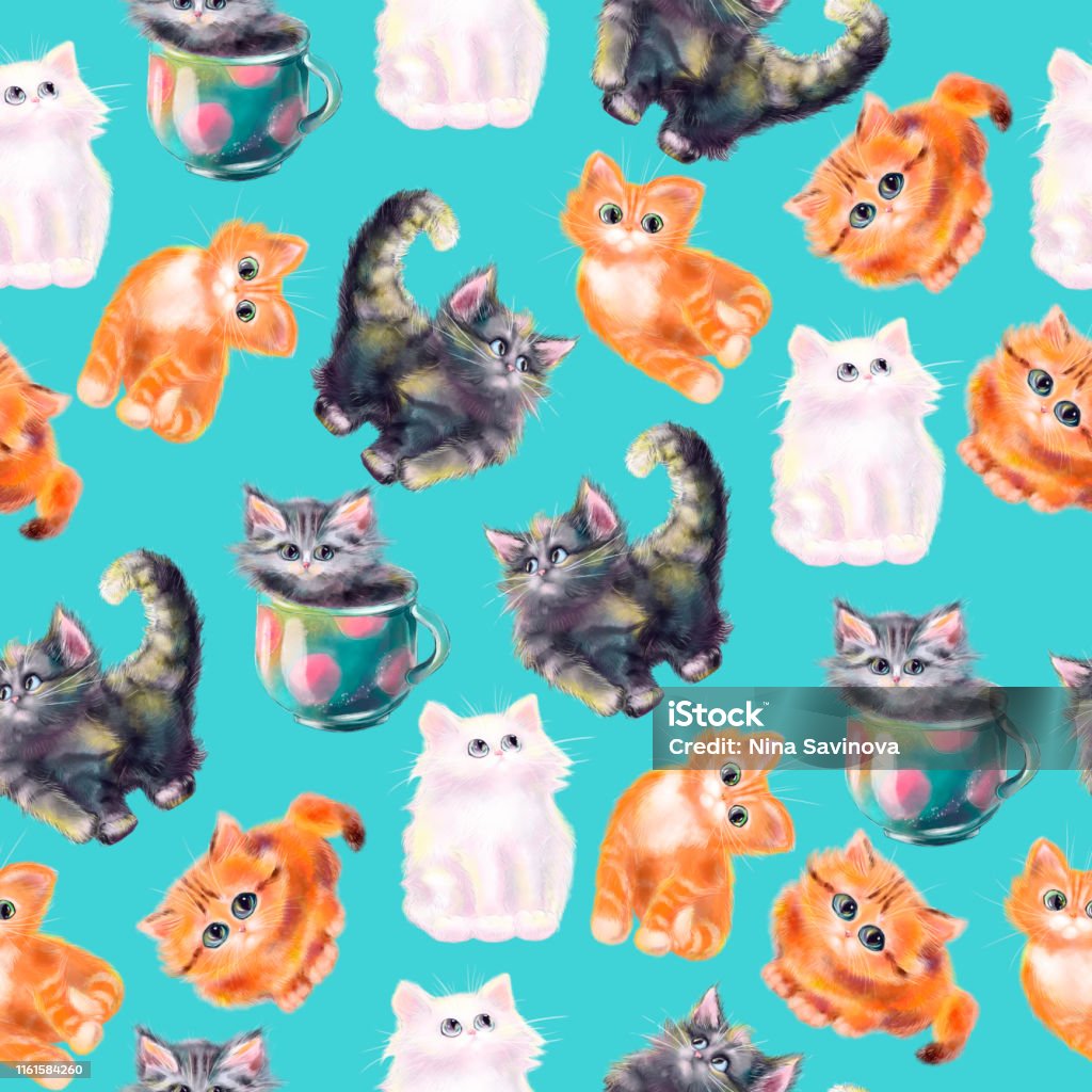 Chú Mèo Con Dễ Thương Vẽ Tay Thiết Kế Hoa Văn Liền Mạch Màu Nước ...