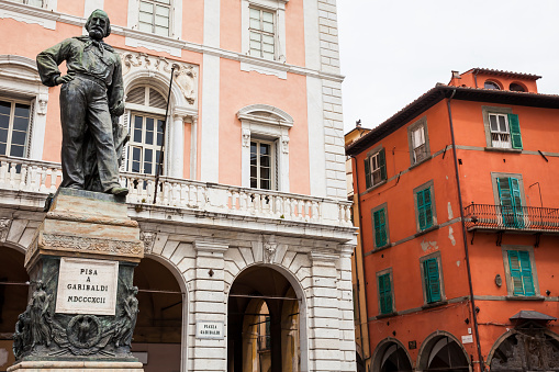 Bronze statue of Giuseppe Garibaldi made in 1892 by Ettore Ferrari at Garibaldi Square in Pisa