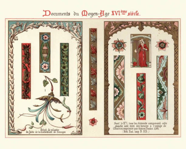 ilustrações de stock, clip art, desenhos animados e ícones de design elements, decorations, borders, frames, floral pattern 16th century style - renaissance