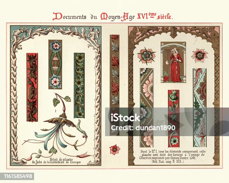 istock Design elements, decorations, borders, frames, floral pattern 16th Century style 1161585498