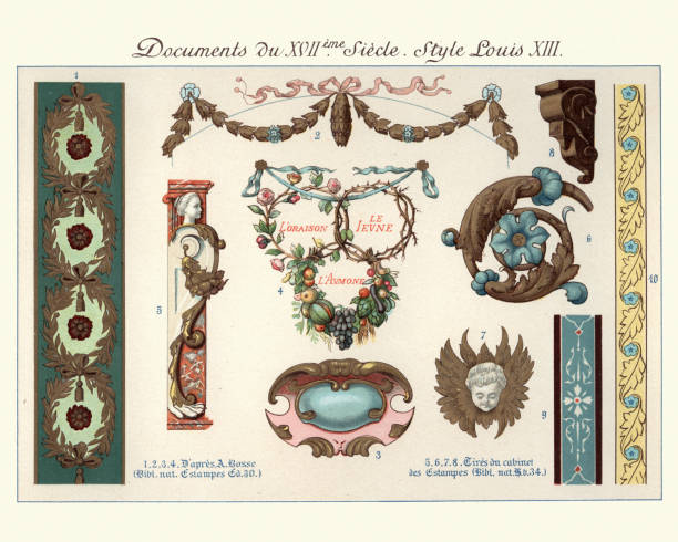 装飾的なデザイン要素、17世紀ルイxiiiスタイルの花輪 - 17th century style点のイラスト素材／クリップアート素材／マンガ素材／アイコン素材