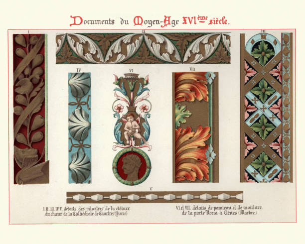vintage dekorative design-elemente, 16. jahrhundert stil blumend muster - 16th century style stock-grafiken, -clipart, -cartoons und -symbole