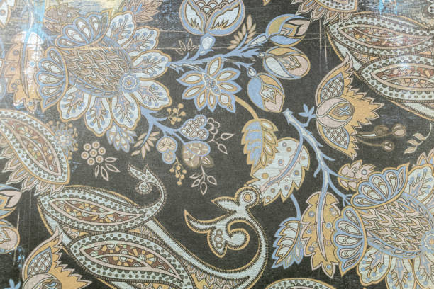 istock Background with cashmir pattern blue green and ochre, damask fabric 1161586424