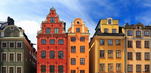 Traditional Swedish architecture in Gamla Stan, Stockholm Traditional Swedish architecture in Stortorget Place, Gamla Stan, Stockholm stortorget stock pictures, royalty-free photos & images