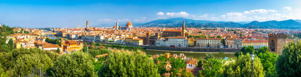 istock Florence panorama, Italy. Amazing panoramic view from Michelangelo park square on Florence Palazzo Vecchio and Duomo Cathedral. Firenze, Tuscany 1161591059