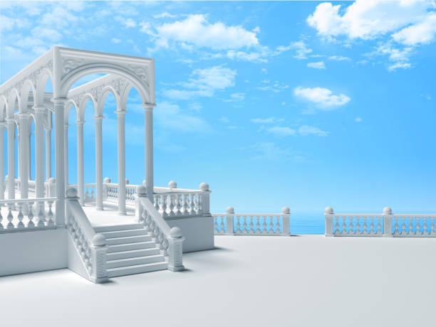 istock Balustrade with columns, stairway and arches on the embankment 1161593583