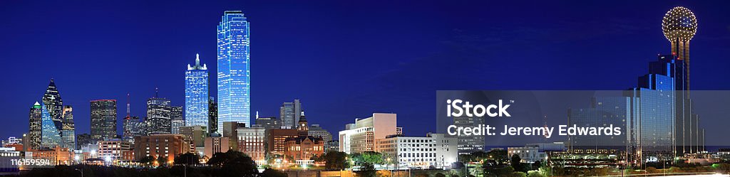 Dallas, Texas Downtown Dallas.  One interesting fact is the indistinct red brick building in the lower centre of the photo is the building from which John F Kennedy was assassinated. Dallas - Texas Stock Photo