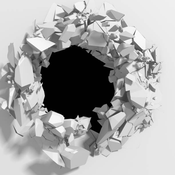 istock Dark destruction cracked hole in white stone wall 1161597335