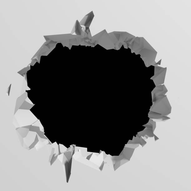 istock Dark destruction cracked hole in white stone wall 1161597368