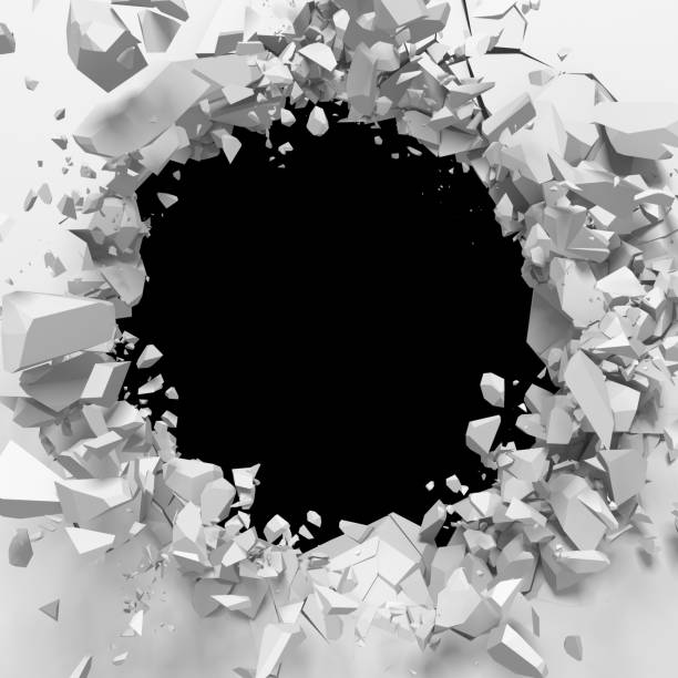 istock Dark destruction cracked hole in white stone wall 1161597378