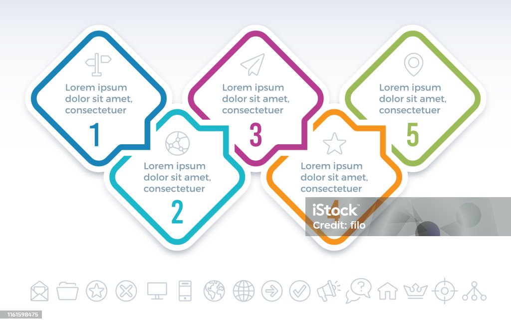 Five Step Communication Infographic Concept - Royalty-free Cinco Objetos arte vetorial Five Step Communication Infographic Concept - Royalty-free Cinco Objetos arte vetorial