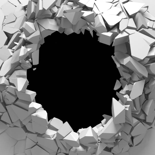 istock Dark cracked broken hole in concrete wall. Grunge background 1161598937