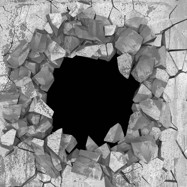 istock Dark cracked broken hole in concrete wall. Grunge background 1161598973
