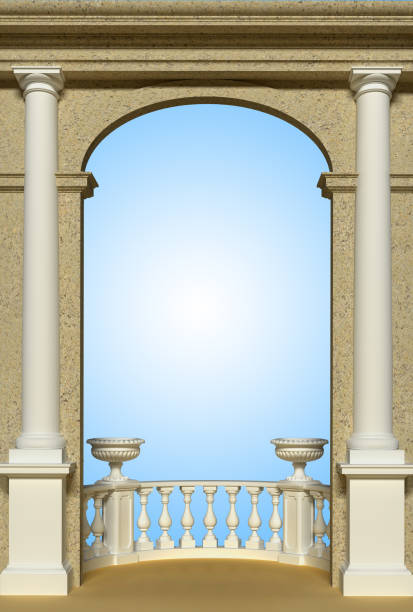 istock Arched balcony with balustrade, vases and columns 1161602326