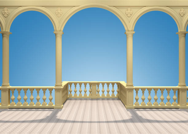 istock Balcony with balustrade, columns, arches and stucco 1161602756