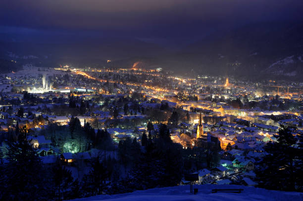 istock illuminated city Garmisch-Partenkirchen at cold winter night 1161608137