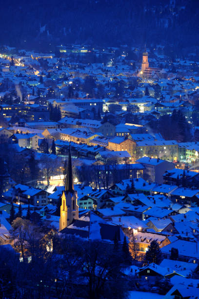 istock illuminated city Garmisch-Partenkirchen at cold winter night 1161609424
